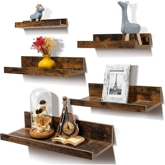 Home Floating Shelves for Wall Décor Storage, Wall Shelves Set of 5, Wall Mounte - Picture 1 of 7